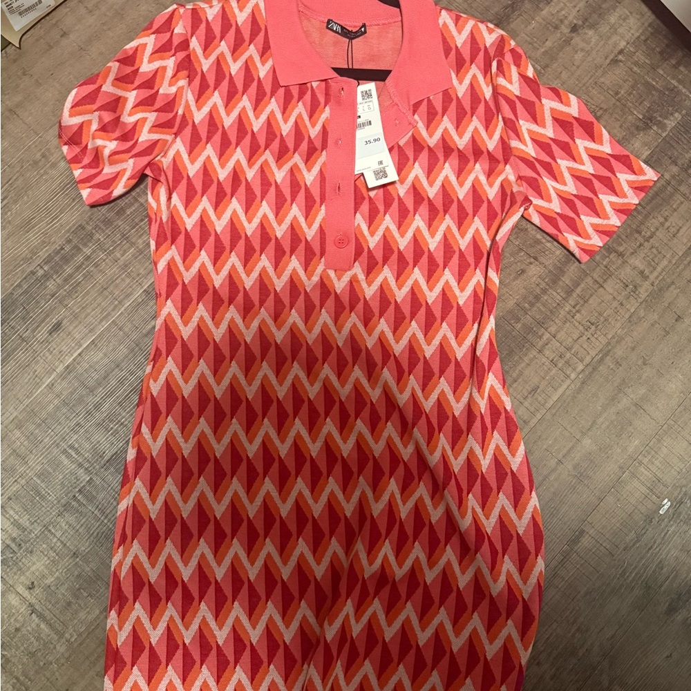 Zara Geometric Patterned Polo Dress L